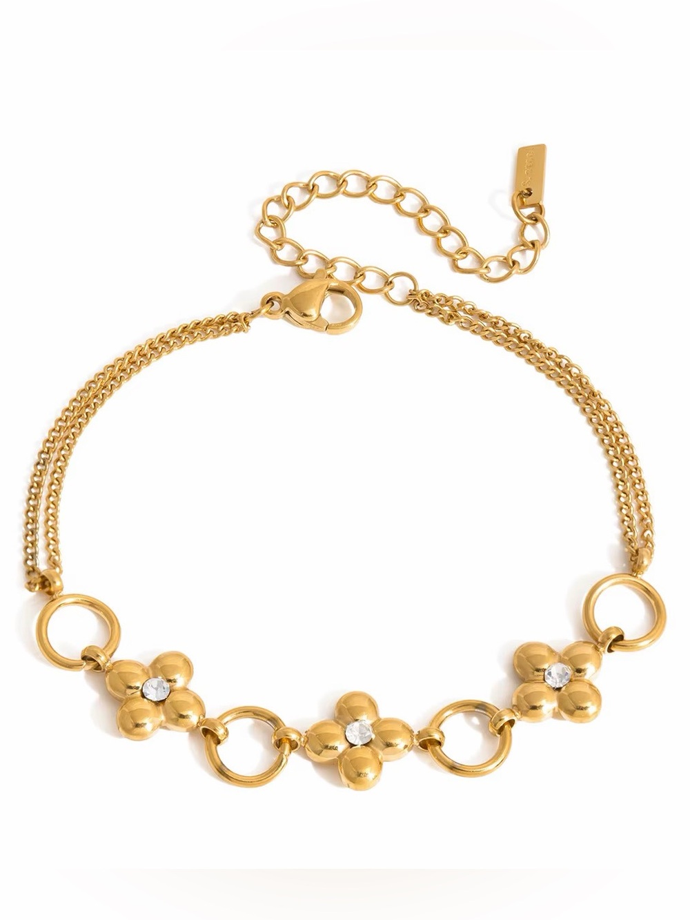 18K Gold Plated Crystal Floral Link Bracelet